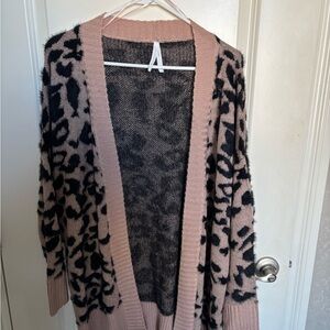 Dreamers Black and Pink Animal Print Cardigan